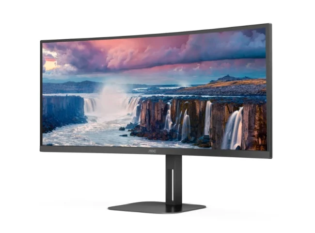 AOC CU34V5C/BK, 34" Curved 1500R VA WLED, 3440x1440@100Hz, 4ms GtG, 1ms MPRT, 300cd m/2, 3000:1, 20M:1 DCR, Adaptive Sync, FlickerFree, Low Blue Light, 5Wx2, Tilt, Height Adjust, Swivel, HDMI, DP, USB hub