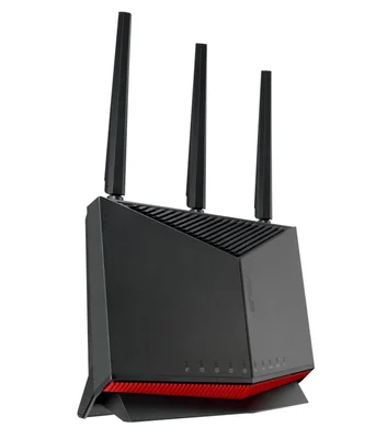 Рутер ASUS RT-BE86U BE6800 Gaming, двубандов, Quad-Core 2.6GHz CPU, 256MB/1GB Flash/RAM, 4K-QAM, MLO, 10G порт, 2.5G четири порта, AiProtection Pro, Adaptive QoS, VPN Fusion, Instant Guard, IPTV, OFDMA, MU-MIMO, UTF-8 SSID, AiMesh, черен