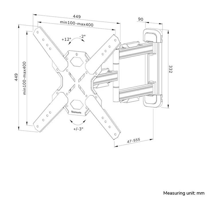 Neomounts Level-850 Wall Mount (full motion, 3 pivots, VESA 400x400)