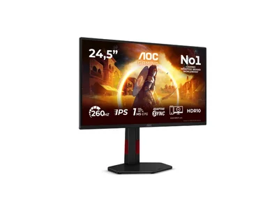 AOC 25G4ZR, 24.5" Fast IPS WLED, 1920x1080@260Hz (OC, Native 240Hz), 1ms GtG, 0.5ms MPRT, 300cd m/2, 1000:1, 80M:1 DCR, Adaptive Sync, FlickerFree, Anti Blue Light, Tilt, Height Adjust, Pivot, Swivel, 2xHDMI, DP