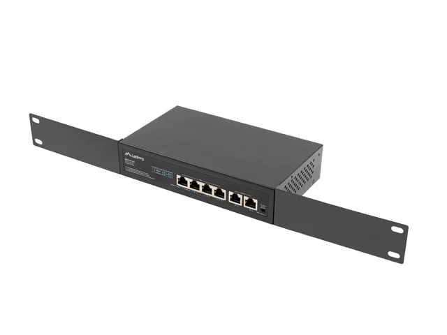 Суич Lanberg 6 порта 4x 100BASE-T PoE+/2x 100BASE-TX без управление за рак монтаж 10"/19" Fast Ethernet 60W