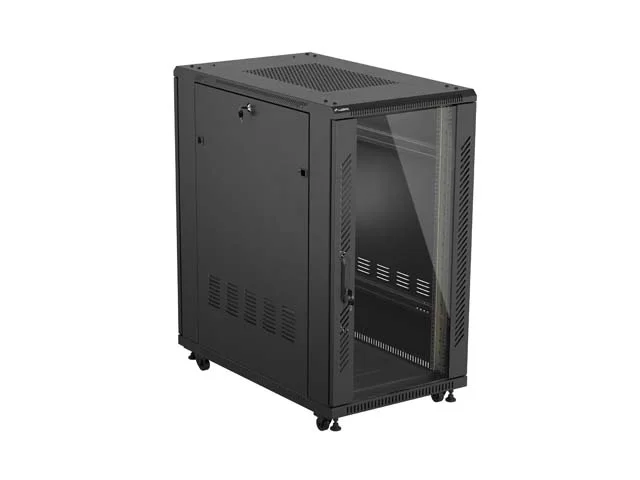 Комуникационен шкаф Lanberg – 22U/600x1000, свободностоящ, стъклена врата, черен