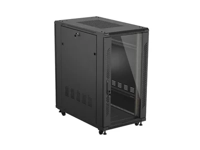 Комуникационен шкаф Lanberg – 22U/600x1000, свободностоящ, стъклена врата, черен