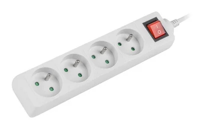 Разклонител LANBERG – 1.5m, 4 гнезда, френски стандарт, с прекъсвач, бял