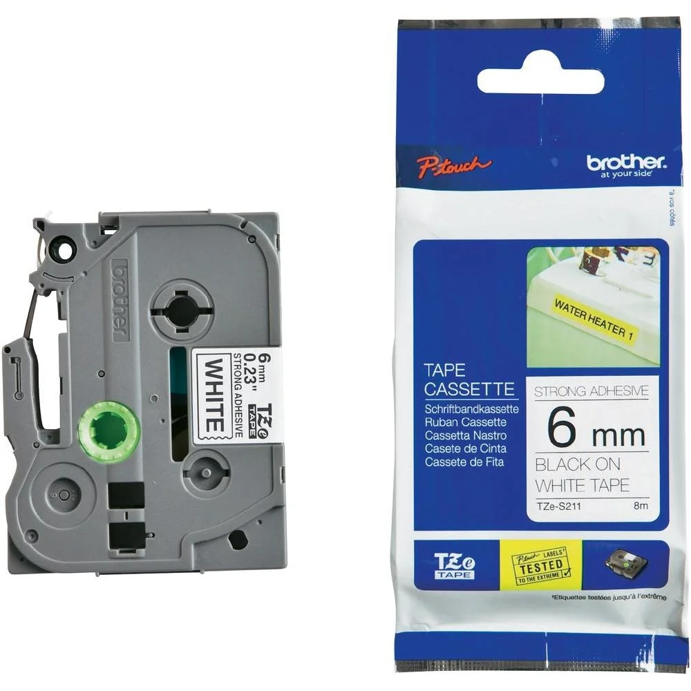 BROTHER TZES211 strong adhes bk/wh 6mm 8