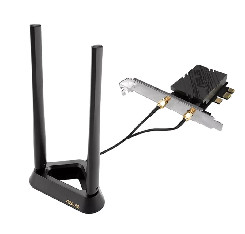 Asus PCI-E Adapter, PCE-BE92BT, BE9400, Tri-Band, Bluetooth 5.4, magnetized base, WPA3, OFDMA, MLO, only compatible with lntel motherboards, Black