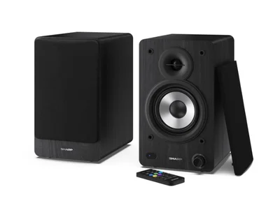 Sharp Audio Systems CP-SS30(BK), Hifi Systems BOOKSHELF SPEAKERS 60W (2 x 30W) RMS 2, Bluetooth v5.0, USB playback, MP3 Audio decoder, RCA L/R In, 3.5mm Aux-in / line-in, Digital optical-in, Wooden speaker, Black