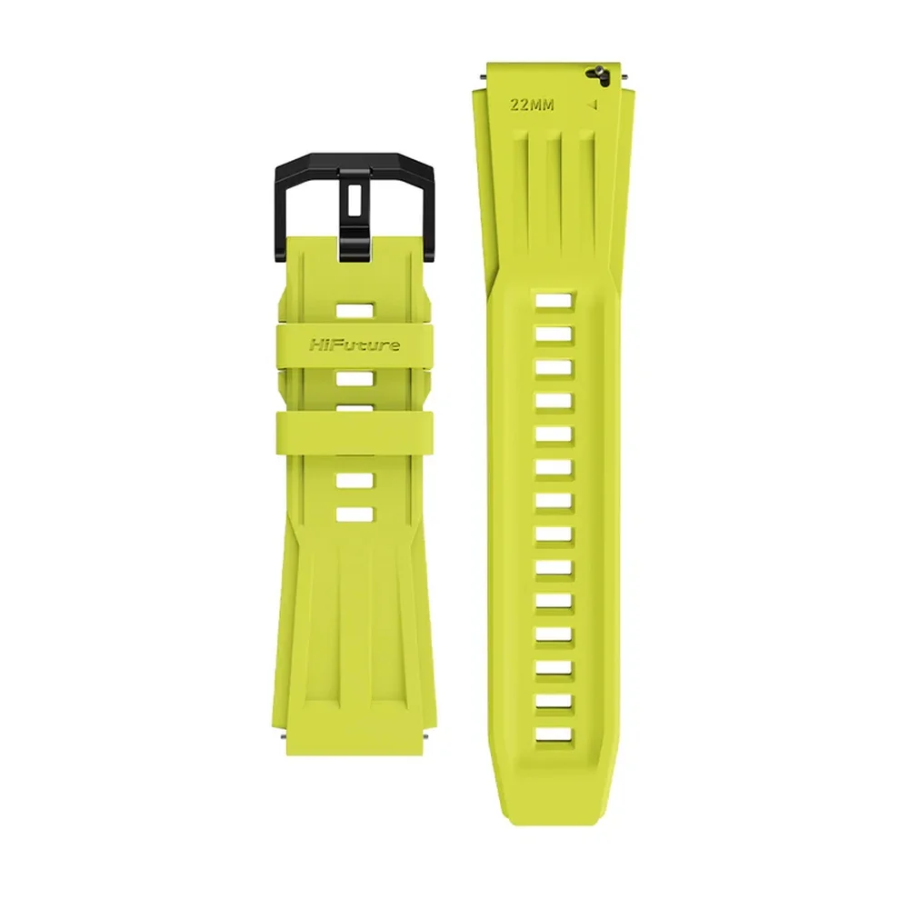 HiFuture Pilot-M Fluorescent Yellow, Sporty Design, Powder Metallurgy Stainless Steel Buckle, Solid Silicone, Unique Patterns, Fit Size: 22mm