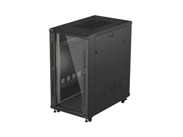 Комуникационен шкаф Lanberg – 22U/600x1000, свободностоящ, стъклена врата, черен