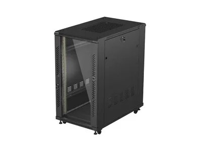Комуникационен шкаф Lanberg – 22U/600x1000, свободностоящ, стъклена врата, черен
