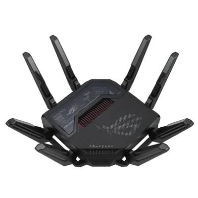 Asus Gaming Wireless Router, ROG Rapture GT-BE98, BE25000, Quad-Band, Quad-Core 2.6GHz CPU, 256MB/2GB Flash/RAM, 10G dual-port, 2.5G quad-port, AiProtection Pro, RangeBoost Plus, AiRadar TX, open NAT, VPN Fusion, multiple SSIDs, IPTV, RGB, AiMesh, Black