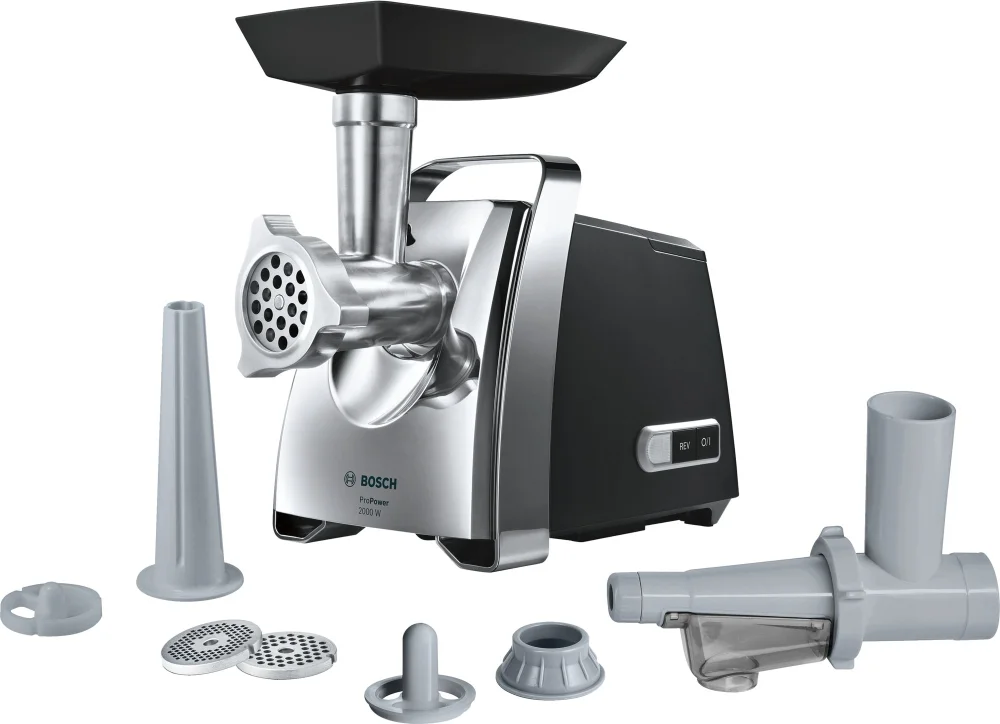 Bosch MFW67450, Meat mincer, ProPower 2000W, 3,5 kg/min, nr. 8, 3 sieves, kebbe attachment, juice extractor, reverse function, fruit press
