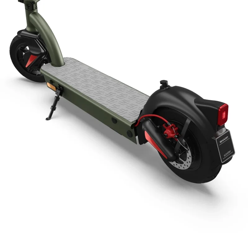 Sharp Electric Scooter, Range per charge: 35 km, 350W Motor, LED Display, e-ABS, USB Charging Port, Bluetooth, IPX4 certification, 10" Pneumatic tyre, Triple brake system, Rear Suspension, Max load: 120 kg, Olive Gray