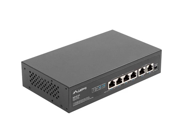 Суич Lanberg 6 порта 4x 100BASE-T PoE+/2x 100BASE-TX без управление за рак монтаж 10"/19" Fast Ethernet 60W