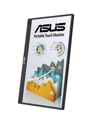 Asus ZenScreen Touch MB16AMTR portable monitor, 16 '' FHD (1920 x 1080), IPS, 10-point touch, 250 cd/m2,Built-in Battery, Hybrid Signal Solution, Mini-HDMI, ergo kickstand, tripod socket, ASUS Flicker Free and Low Blue Light technologies, 2 x1w, Black