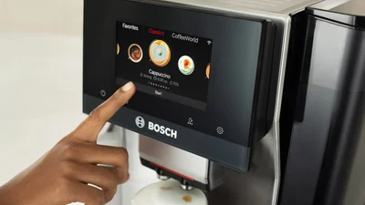 Bosch TQE80703, SER8, Fully automatic coffee machine VeroBar 19 bar, TFT display 5", HC, Up to 36 bev.(incl. HC), Inox front, Cup warmer, Aroma Select, ColdBrew, CeramDrive