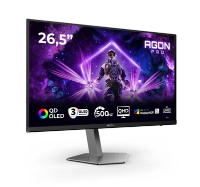 AOC AG276QKD2, 26.5" QD-OLED, 2560x1440@500Hz, 0.03ms GtG, 1000cd m/2, 1.5M:1, 80M:1 DCR, Adaptive Sync, Low Blue Light, FlickerFree, 5Wx2, Tilt, Height Adjust, Pivot, Swivel, 2xHDMI, DP, USB hub