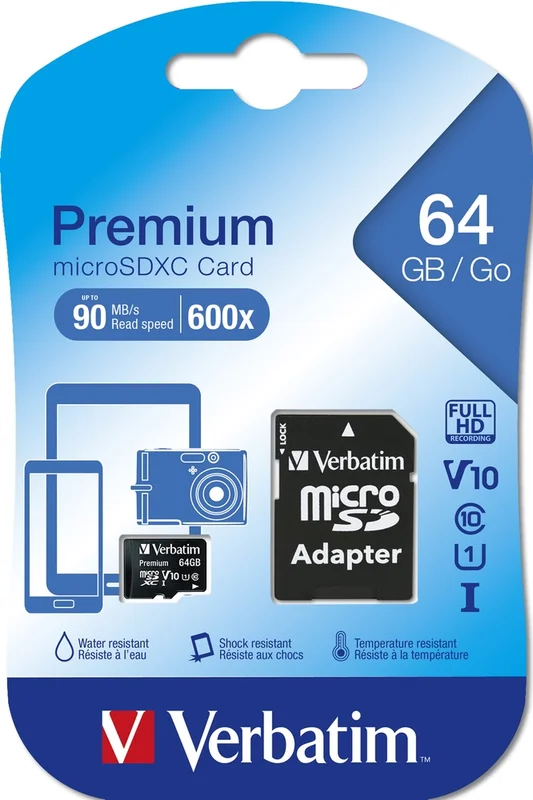 Verbatim Premium micro SDXC 64GB Class 10 (Incl. Adaptor)