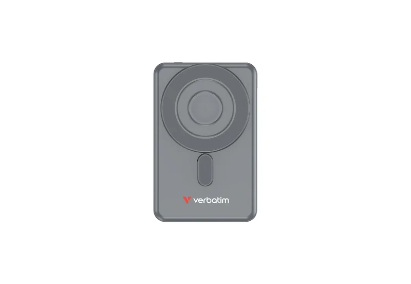Външна батерия Verbatim Charge 'n' Go 2C 5000mAh магнитна безжична с 2 USB-C кабела и стойка, сива