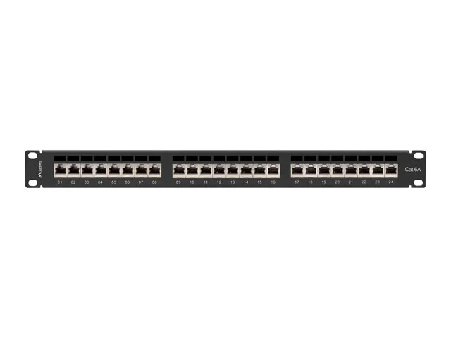 Пач панел LANBERG 24 порта 1U 19" Cat.6a FTP с органайзер за кабели, екраниран, черен