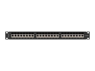 Пач панел LANBERG 24 порта 1U 19" Cat.6a FTP с органайзер за кабели, екраниран, черен