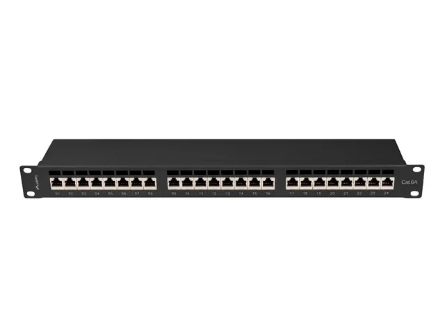 Пач панел LANBERG 24 порта 1U 19" Cat.6a FTP с органайзер за кабели, екраниран, черен