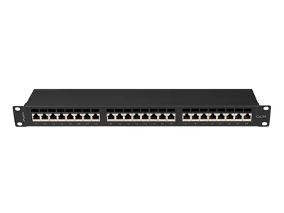 Пач панел LANBERG 24 порта 1U 19" Cat.6a FTP с органайзер за кабели, екраниран, черен
