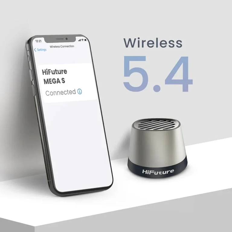 Тонколона HiFuture Mega S Silver Grey, Bluetooth 5.4, MagSafe, 5W, до 10 часа работа, IPX4, TWS, поставка за телефон, безжично зареждане