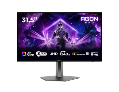 AOC AG326UZD2, 31.5" QD-OLED, 3840x2160@240Hz, 0.03ms GtG, 250cd m/2 (SDR), 1000cd m/2 (HDR), 1.500.000:1, 80M:1, Adaptive Sync, FlickerFree, LowBlue Mode, 8Wx2, Tilt, Height Adjust, Pivot, Swivel, 2xHDMI, DP, USB hub, KVM