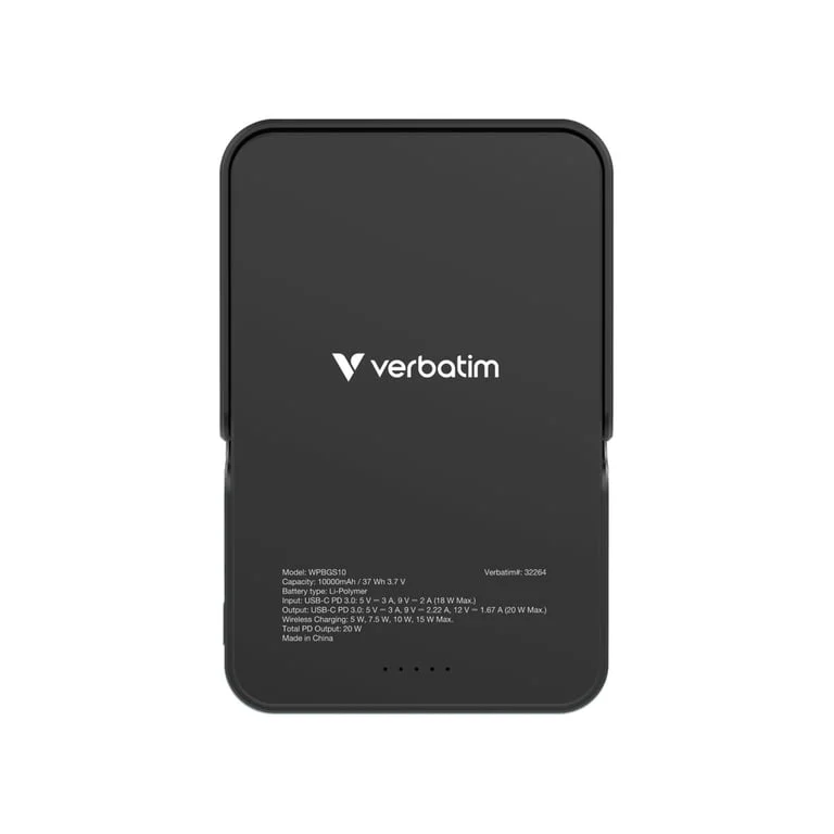 Външна батерия Verbatim Charge 'n' Go 10000mAh Магнитна безжична с поставка Черна