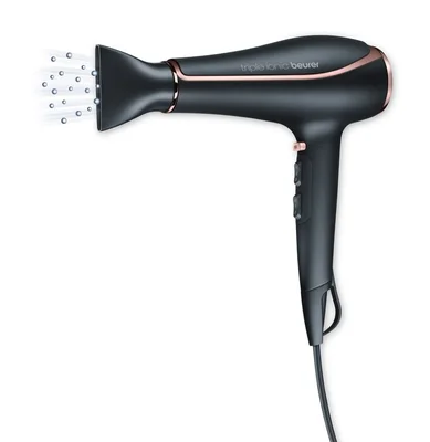 Сешоар Beurer HC 80, 2200 W, тройна йонизираща функция, професионален AC мотор, 2 приставки, 3 температурни степени, 2 скорости, студен въздух, защита от прегряване