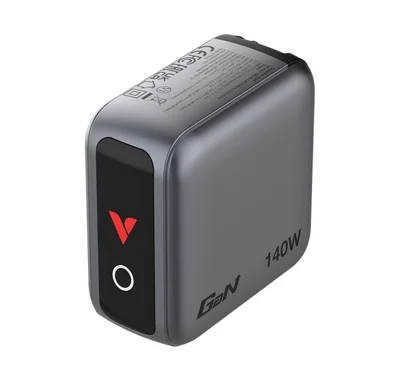 Зарядно Verbatim Mini GaN 140W с дисплей + USB-C към USB-C кабел 140W, сив