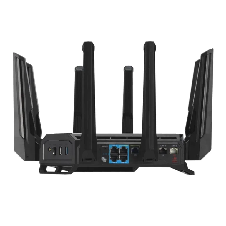 Asus Gaming Wireless Router, ROG Rapture GT-BE98, BE25000, Quad-Band, Quad-Core 2.6GHz CPU, 256MB/2GB Flash/RAM, 10G dual-port, 2.5G quad-port, AiProtection Pro, RangeBoost Plus, AiRadar TX, open NAT, VPN Fusion, multiple SSIDs, IPTV, RGB, AiMesh, Black
