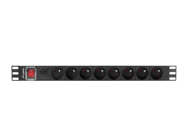 Разклонител Lanberg 19" 1U 16A 2m 8 френски гнезда Черен