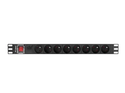 Разклонител Lanberg 19" 1U 16A 2m 8 френски гнезда Черен