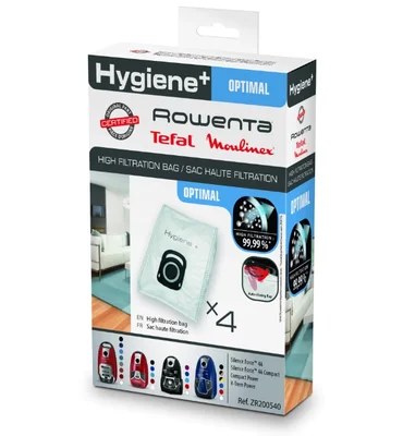 Rowenta ZR200540, High Filtration Hygiene +, 4 Vacuum Bags, 4.5 liters, An automatic closure