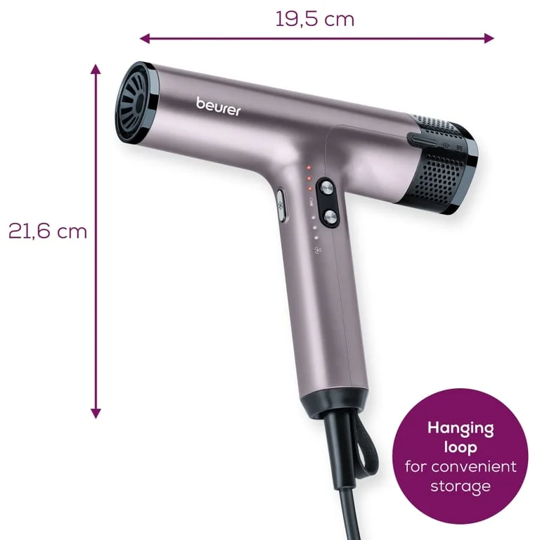Beurer HC 100 Excellence Hair dryer, ECO technology, lightweight and ergonomic, Slim, magnetic nozzle and diffuser, Ion function, 4 temperature and blower settings, Integrated memory function