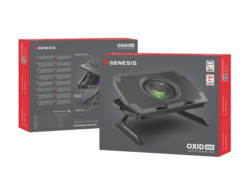 Охлаждаща подложка за лаптоп Genesis Oxid 850, 15.6"-17.3", 5 вентилатора, LED подсветка