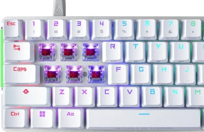 Asus ROG Falchion Ace 65% compact gaming keyboard with pre-lubed ROG NX mechanical switches with ROG switch stabilizer, sound-dampening foam, interactive touch panel, dual Type-C ports, three keyboard tilt angles, and cover case, US layout, White