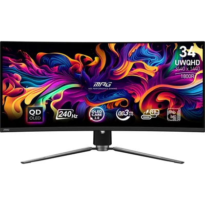Монитор MSI MPG 341CQPX QD-OLED 34" QD-OLED, 3440x1440, 240Hz, 0.03ms, Curved 1800R, G-Sync