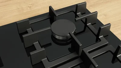 Bosch PNK6B6K40, SER4, Gas hob, 4 zones, Wok burner, 9 power levels, FlameSelect new, Easy cleaning, metal knobs, black, 60cm
