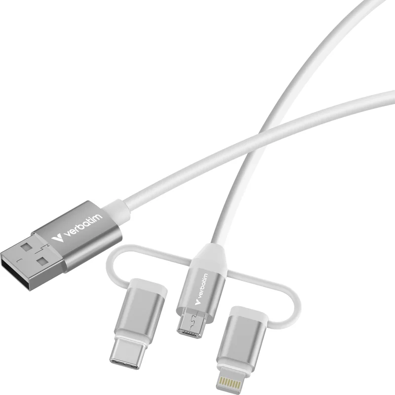 Verbatim Sync & Charge Cable 3-in-1 USB-A to Micro-B/USB-C/Lightning 18W 100cm - White