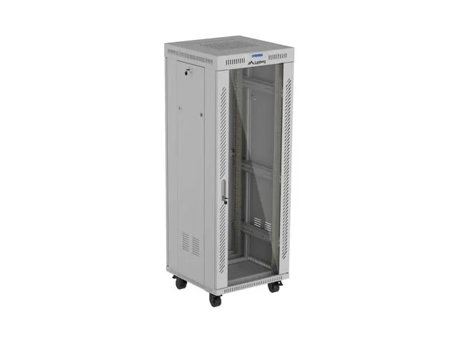 Комуникационен шкаф LANBERG – 32U/600x600, стоящ, 19", стъклена врата, сив