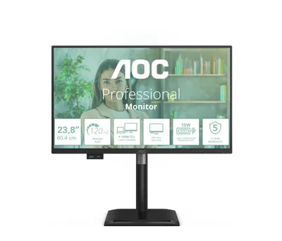 AOC 24P4CV, 23.8" IPS WLED, 1920x1080@120Hz, 4ms GtG, 300cd m/2, 1500:1, 50M:1 DCR, Adaptive Sync, FlickerFree, Anti-Blue Light, 2Wx2, Tilt, Height Adjust, Pivot, Swivel, HDMI, DP, USB hub, RJ45