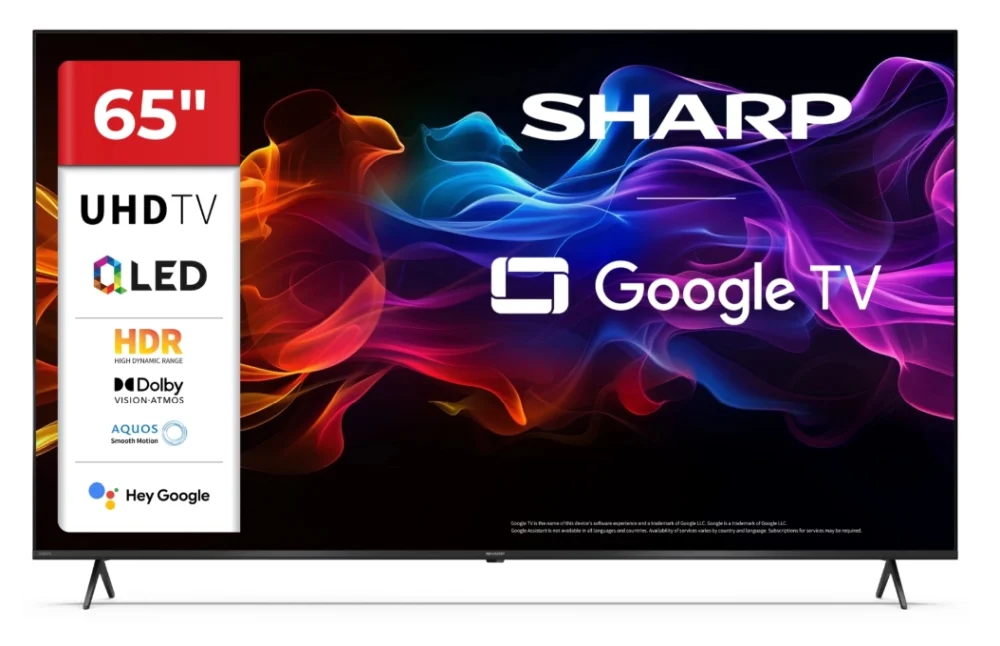 Sharp 65HP5265E, 65" QLED Google TV, 4K Ultra HD 3840x2160 Frameless, 1 000 000:1, AQUOS, DVB-T/T2/C/S/S2, Active Motion 1000, HDR10, Dolby Atmos, Dolby Vision, Google Assistant, Google Cast, HDMI 2.1 with eARC, 3.5mm Headphone jack / line-out, USB, Wi