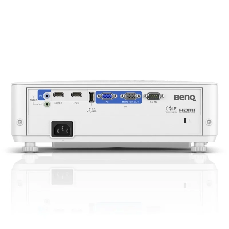 BenQ MU613 DLP, WUXGA; Brightness: 4000 AL; High contrast ratio 10,000:1; 1.1X zoom (1.5 - 1.65); 15,000 hrs lamp life (LampSave mode); 2.8 kg; Noise 29dB (eco); USB Type A x1 (1.5A); Speaker 2W x1; HDMI x2 (1 with MHL);  Audio-in, Audio out, White