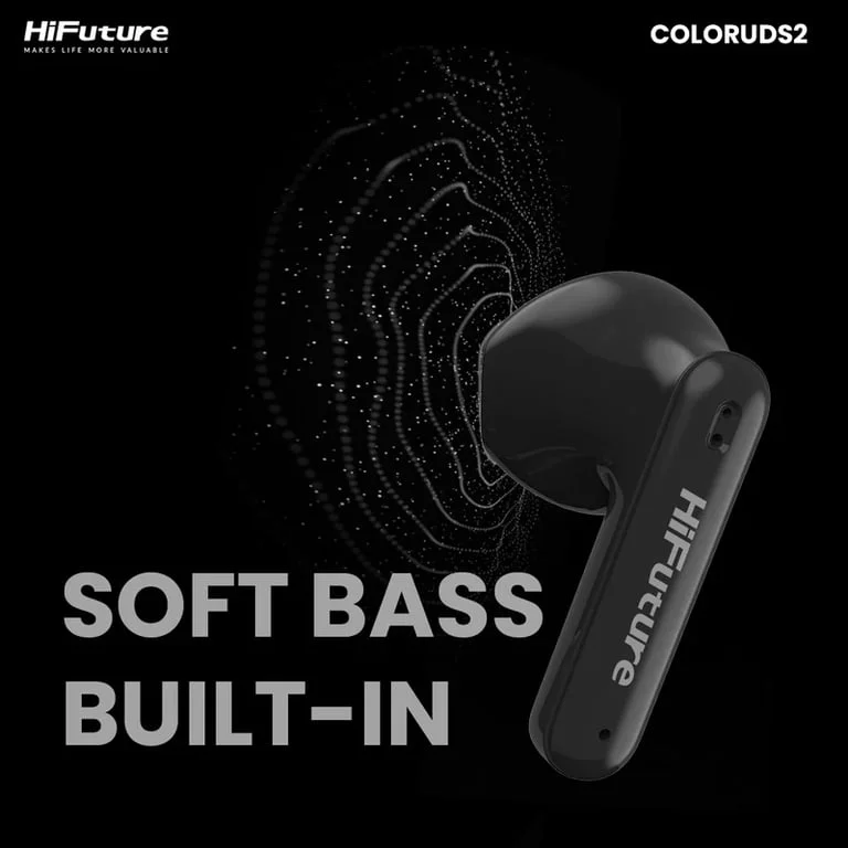 HiFuture ColorBuds2 Black, Fashion TWS Earbuds, *5+15hours Play time,  Bluetooth 5.3, 10MM Driver, Soft Bass, Comfort Fit, Colorful option