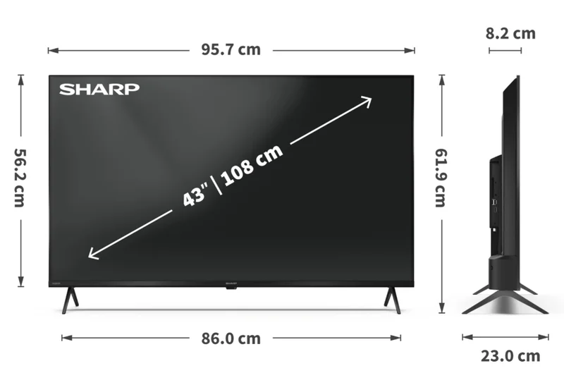 Sharp 43HP5265E, 43" QLED Google TV, 4K Ultra HD 3840x2160 Frameless, 1 000 000:1, AQUOS, DVB-T/T2/C/S/S2, Active Motion 1000, HDR10, Dolby Atmos, Dolby Vision, Google Assistant, Google Cast, HDMI 2.1 with eARC, 3.5mm Headphone jack / line-out, USB, Wi-