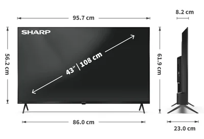 Sharp 43HP5265E, 43" QLED Google TV, 4K Ultra HD 3840x2160 Frameless, 1 000 000:1, AQUOS, DVB-T/T2/C/S/S2, Active Motion 1000, HDR10, Dolby Atmos, Dolby Vision, Google Assistant, Google Cast, HDMI 2.1 with eARC, 3.5mm Headphone jack / line-out, USB, Wi-