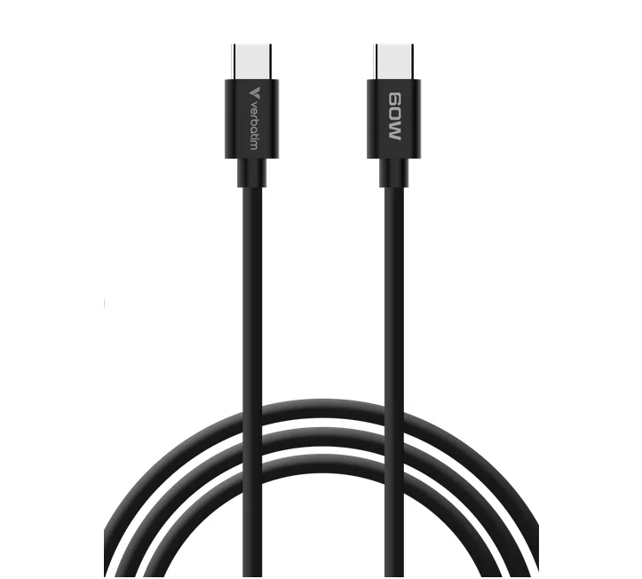 Зарядно устройство Verbatim Mini GaN 65W с дисплей и 60W USB-C към USB-C кабел, сиво